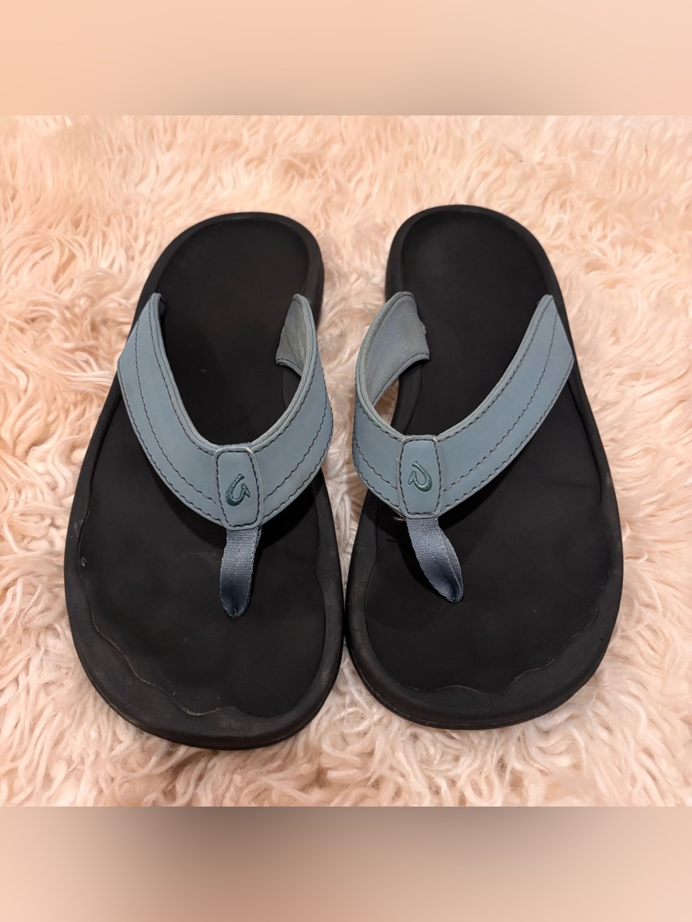 Olukai Ohana Sandal Womens Size 7 Blue Leather Summer Beach Comfort Flip Flops